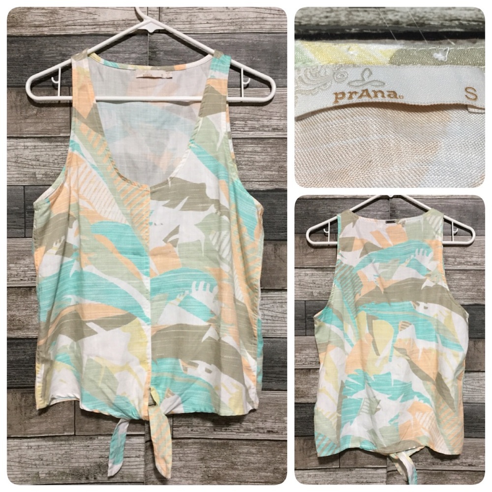 Prana 100% Lyocell Floral Tank Top Tied Front Women’s S Multi Color